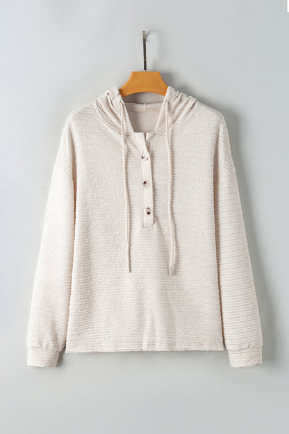 Apricot Solid Textured Drawstring Henley Hoodie