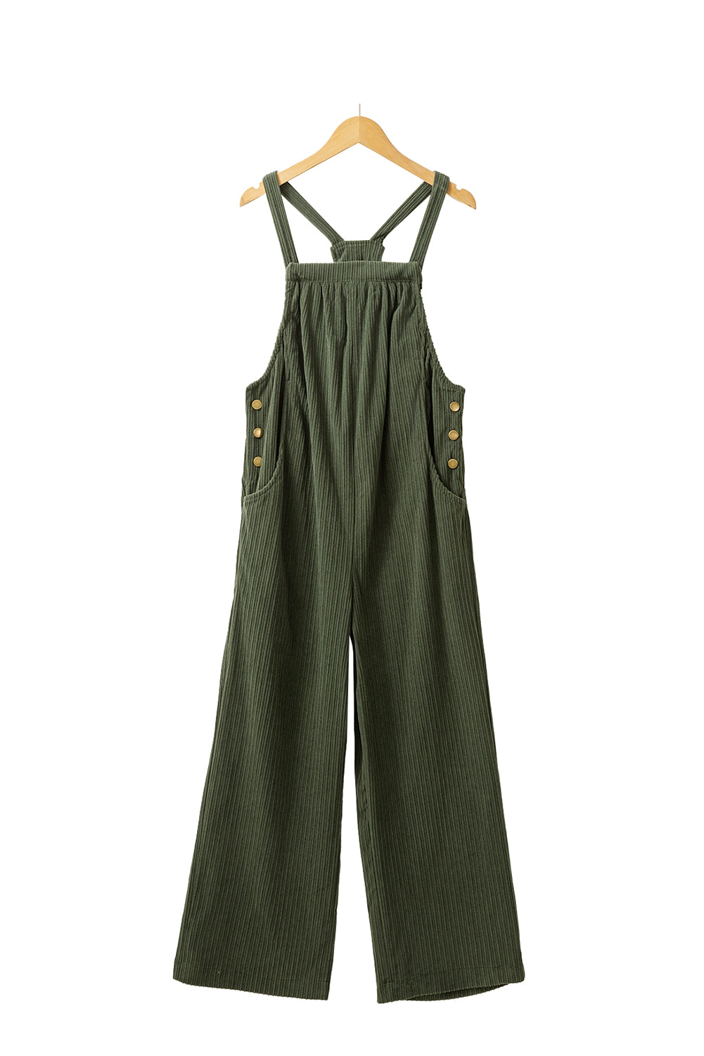 Jungle Green Solid Pocketed Loose Fit Corduroy Overall