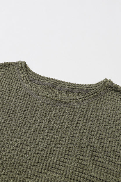 Khaki Waffle Knit High Slits Oversized Top